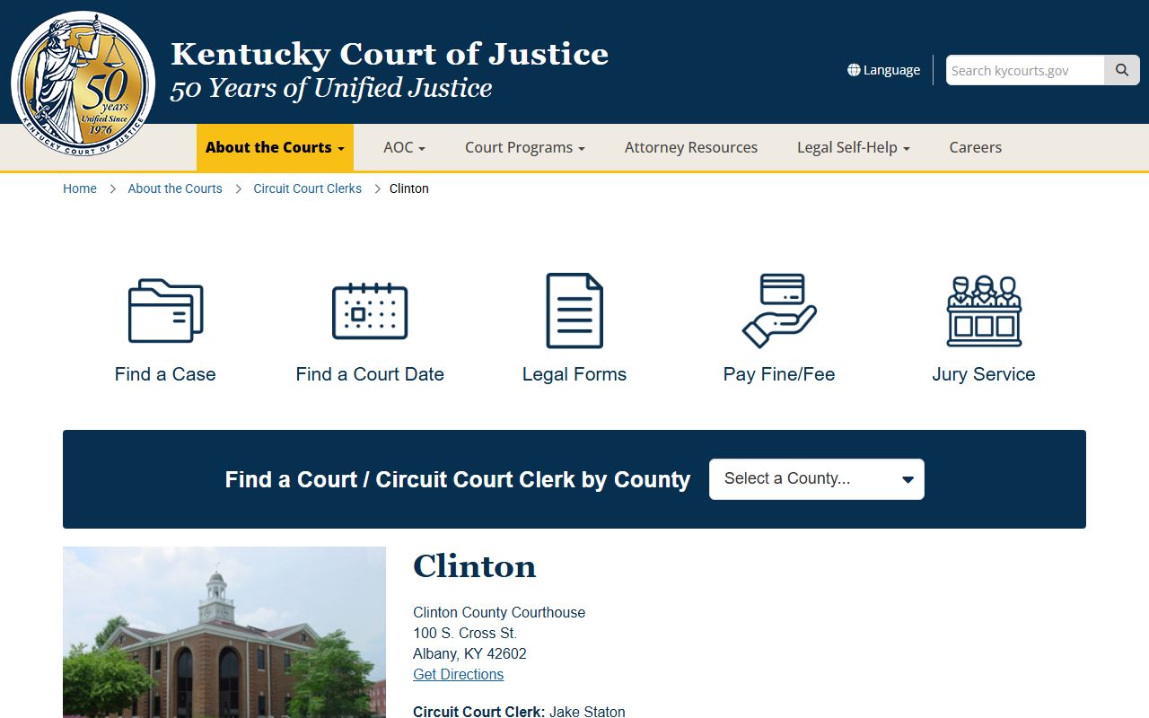 Kentucky Court of Justice Clinton County court information page